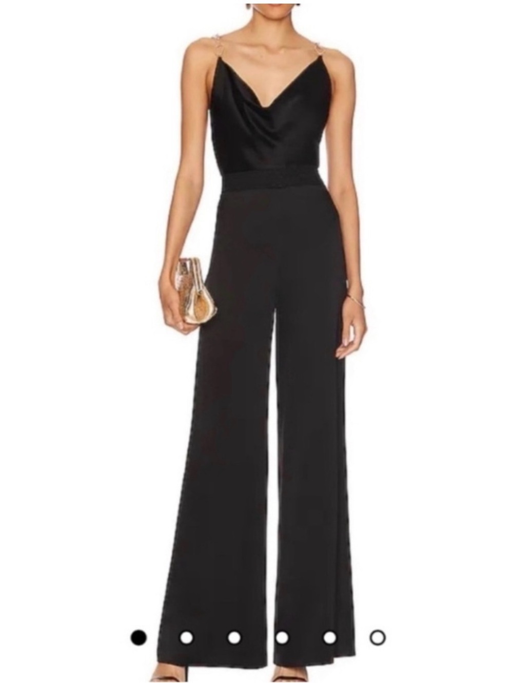 Jason Wu Emmett Cowl Neck Chain Strap Wide Leg Flare Jumpsuit Black